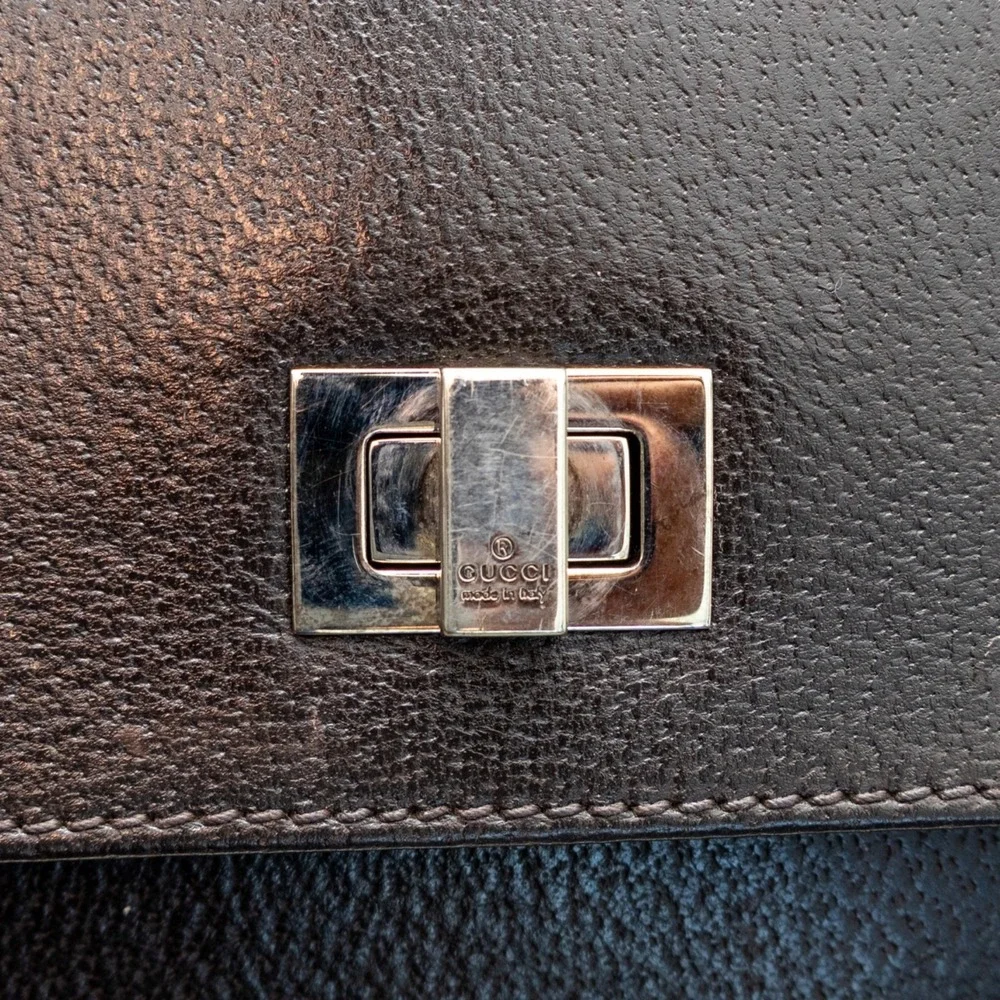 Gucci Dark Brown Leather Briefcase Business Bag Document Case Laptop Messenger